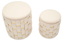 Puff con Contenitore Shanty Crema Set 2 Pz Ø37x42 cm - Ø28x35 cm in Ferro e MDF e Spugna e Poliestere Crema e Oro      