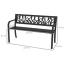 Panchina da Giardino  2 Posti  con Schienale Decorato e Braccioli 125x50x75 cm in Acciaio Nero