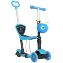 Monopattino per Bambini con 3 Ruote 5 in 1 Manubrio Regolabile Asta Telescopica Sella Schienale Rimovibile in Alluminio Blu      