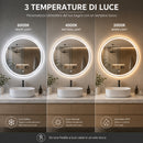 Specchio Rotondo Ø60cm LED a 3 Colori Dimmerabile Accensione Touch      