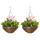 Set 2 Piante Artificiali Clematide Ø30x32 cm con Gancio e Vasi Fiori Bianco e Rosa