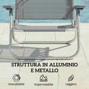 Sedia a Sdraio 62x68x79 cm Reclinabile a 6 Livelli con Tettuccio e Poggiatesta, in Alluminio e Rete Grigio      