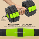 Set Pesi Palestra 6 in 1 Multifunzione 25kg Totali in Plastica e Sabbia Verde      