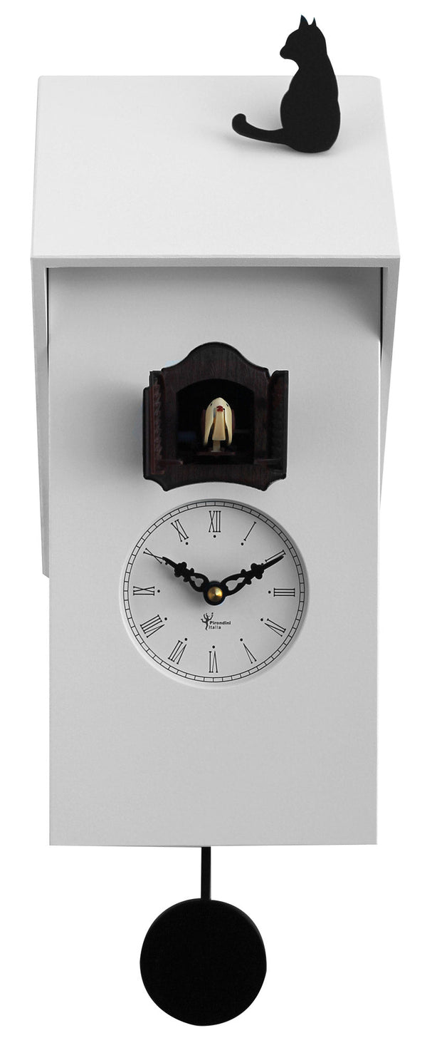 acquista Orologio a Cucù da Parete 17x37x12 cm con Gatto Pirondini Italia Vicenza Bianco