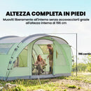 Tenda da Campeggio Multi-Stanza 505x390x196 cm per 2-4 Persone con Finestre e Veranda Struttura in Fibra di Vetro Verde      