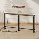 Tavolo Consolle in Stile Industriale 160x20x80 cm con Stazione di Ricarica in Legno e Acciaio Marrone  