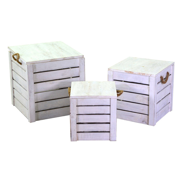 prezzo Set 3 Pouf in Legno 42x42H43,5cm Bianchi