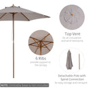 Ombrellone da Giardino a 6 Stecche 2,5x2,3m in Legno e Tessuto Poliestere Grigio