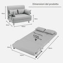 Divano Letto 2 Posti Letto 1 Piazza ½ 102x82x78 cm Reclinabile 5 Posizioni in Tessuto Grigio      