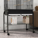Voliera Gabbia per Uccelli da Interno 85x49x119 cm con Vassoio Ripiano e Ruote con Freno Nero      
