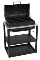 Composizione 6 Moduli Cucina BBQ + Armadietto con Cassetti + Mobile Lavandino + Armadietto con Anta + Unità d'Angolo x 2 Top in Acciaio Inox Nero