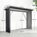 Capanno Portalegna Legnaia da Esterno 213x66.5x150 cm Base Rialzata e Tetto Inclinato in Acciaio Grigio Scuro      