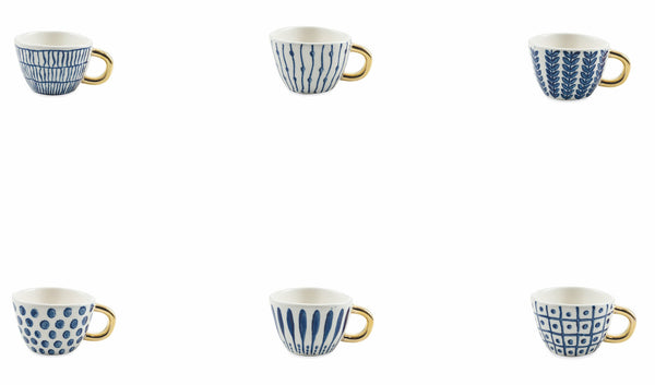 Set 6 Tazzine da Caffè Ø7x5 cm in Gres Villa d'Este Home Tivoli Masai Blu e Bianco online