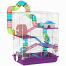 Gabbia per Criceti a 5 Livelli 46x30x58 cm con Tubi Ruota Scale Casetta e Bottiglia in PP e PS Viola      