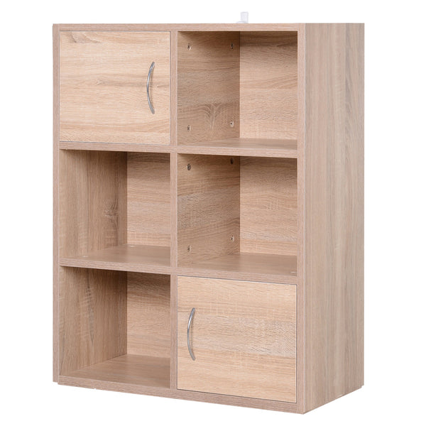 Libreria Scaffale in Legno a 3 Ripiani con 4 Scompartimenti e 2 ante Legno Naturale 61.5x29.5x80 cm sconto