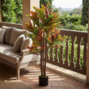Pianta Artificiale di Croton Multicolore 55x55x120 cm in PEVA e Legno con Vaso Contenitore in PP e Cemento Nero      