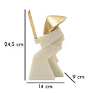 Decorazione Samurai Toku Quarzy 14x9x24,5 cm in Resina e Metallo Bianco e Oro      