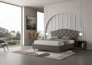 Letto Matrimoniale con Testata e Alzata Doppia Imbottito in Similpelle Langre Cappuccino Varie Misure