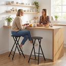 Set 4 Sgabelli Bar Pieghevoli 34x30x70 cm con Doppio Poggiapiedi in Legno e Acciaio Nero      