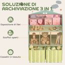 Scaffale Portagiochi per Bambini 62,5x30x91,5 cm con 2 Contenitori Rimovibili in Tessuto e Ripiani in Legno FSC Verde      