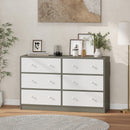Cassettiera con 6 Cassetti in Tessuto 114x30x70 cm con Maniglie Doppie Struttura in MDF Bianco e Grigio  