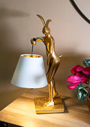 Lampada da Tavolo Rabbit Stand 26x16x47 cm in Resina e Ferro e Tessuto Oro e Bianco      