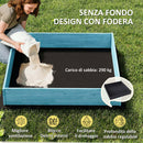 Sabbiera per Bambini 3-6 Anni 134,5x127,5x130 cm con Tettuccio Dinosauri Sedute Pieghevoli Coperchio e Fodera in Legno di Abete Blu      