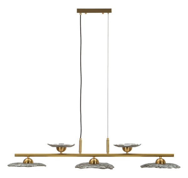 Lampadario Emily 5 Luci Vetro Grigio 100x24x18 cm in Ferro e Vetro Oro e Grigio sconto