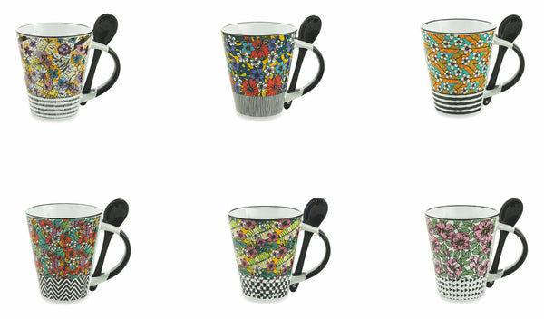 Set 20 Tazze con Cucchiaino Ø8,5x10 cm in Gres Villa d'Este Home Tivoli Carribbean Queen Vari Colori sconto