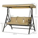Dondolo da Giardino 3 Posti 190x120x178 cm in Acciaio e Poliestere Marrone e Cachi