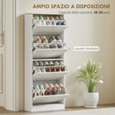 Scarpiera Salvaspazio 60x23,5x151 cm a 4 Cassetti con Ripiani Regolabili su 2 Livelliin MDF Bianco      