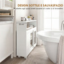 Mobile Bagno 71x20x70 cm a Rotelle con Spazio Aperto Ripiani Regolabili e Ante in Vetro in Legno  Bianco      