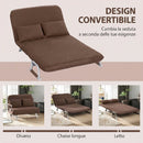 Divano Letto 2 Posti 111x80x78 cm Schienale Regolabile e 2 Cuscini in Finta Pelle Scamosciata Marrone      