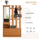 Mobile Guardaroba per Ingresso con Specchio Appendiabiti e Scarpiera Regolabile in Legno 