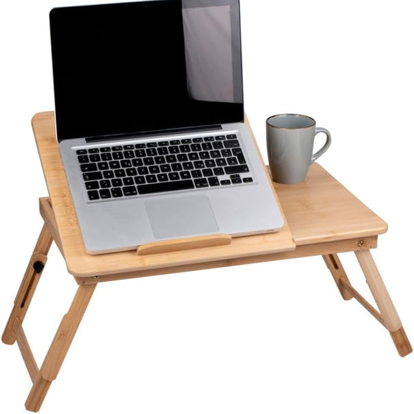 Tavolino Vassoio 50x30x21,5-27,5H cm Piano Inclinabile con Porta Bevande in Bambù online