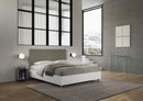Letto Matrimoniale con Rete e Contenitore Alzata Comoda Struttura Bianco Frassico e Testata in Similpelle Burmy Cappuccino Varie Misure