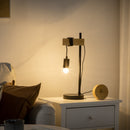 Lampada da Tavolo Ø20x30,5 cm Senza Paralume in Legno e Acciaio Nero e Naturale