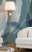 Lampada da Terra Whity Ø41x160 cm in Ferro e Tessuto Oro e Bianco      