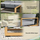 Set 4 Pezzi da Esterno Divanetto 2 Poltrone e Tavolino con Piano in Vetro in Alluminio e Fibra Grigio e color Legno   