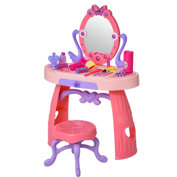 Postazione Trucco Specchiera Giocattolo per Bambini con Sgabello Rosa acquista