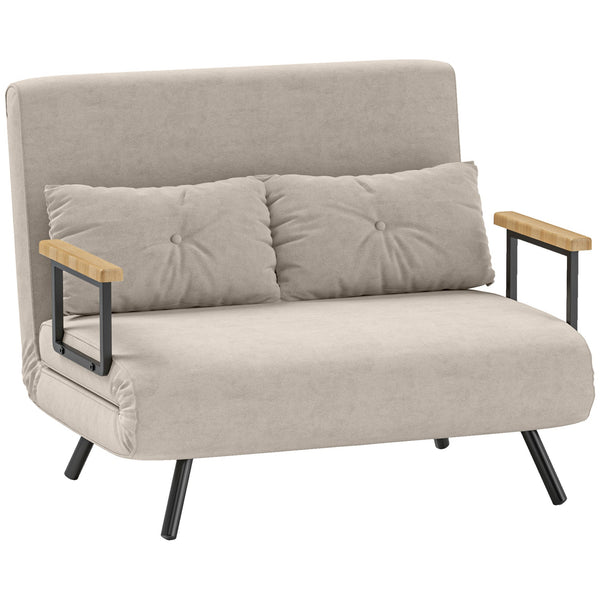 Divano Letto con Schienale Reclinabile e 2 Cuscini in Tessuto Effetto Velluto Bianco Crema online