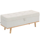 Panca Contenitore 118x42x45 cm da 80L Imbottita con Rivestimento in Tessuto e Gambe in Legno Crema      