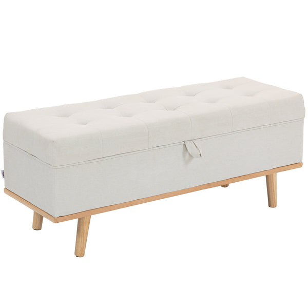 sconto Panca Contenitore 118x42x45 cm da 80L Imbottita con Rivestimento in Tessuto e Gambe in Legno Crema