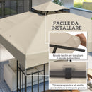 Copertura per Gazebo da Giardino 300x 300 cm Tetto Sostitutivo UPF30+ a 2 Livelli in Poliestere Crema    