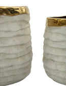 Cachepot Lima Alti Tris Ø23x17,5 cm in Ceramica Grigio e Oro      