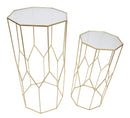 Tavolino Soggiorno New Glass Coppia 50x46x100 cm - 40x37x80 cm in Ferro e Vetro Oro      