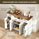 Credenza da Cucina Stile Rustico 120x38x87 cm con Ante Soft-Close 3 Cassetti 3 Ripiani Regolabili Portaspezie in MDF Bianco      
