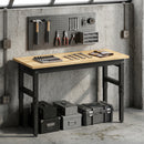 Banco da Lavoro in Legno e Acciaio Altezza Regolabile, 2 Prese AC, Capacità 900 kg, Color Legno e Nero      