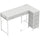 Scrivania Angolare 126x48x80 cm a 6 Cassetti con Gancio Laterale e Prese Integrate in Legno e Acciaio Bianco