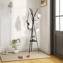 Appendiabiti da Terra Attaccapanni in Metallo e Legno Nero 45x45x180 cm